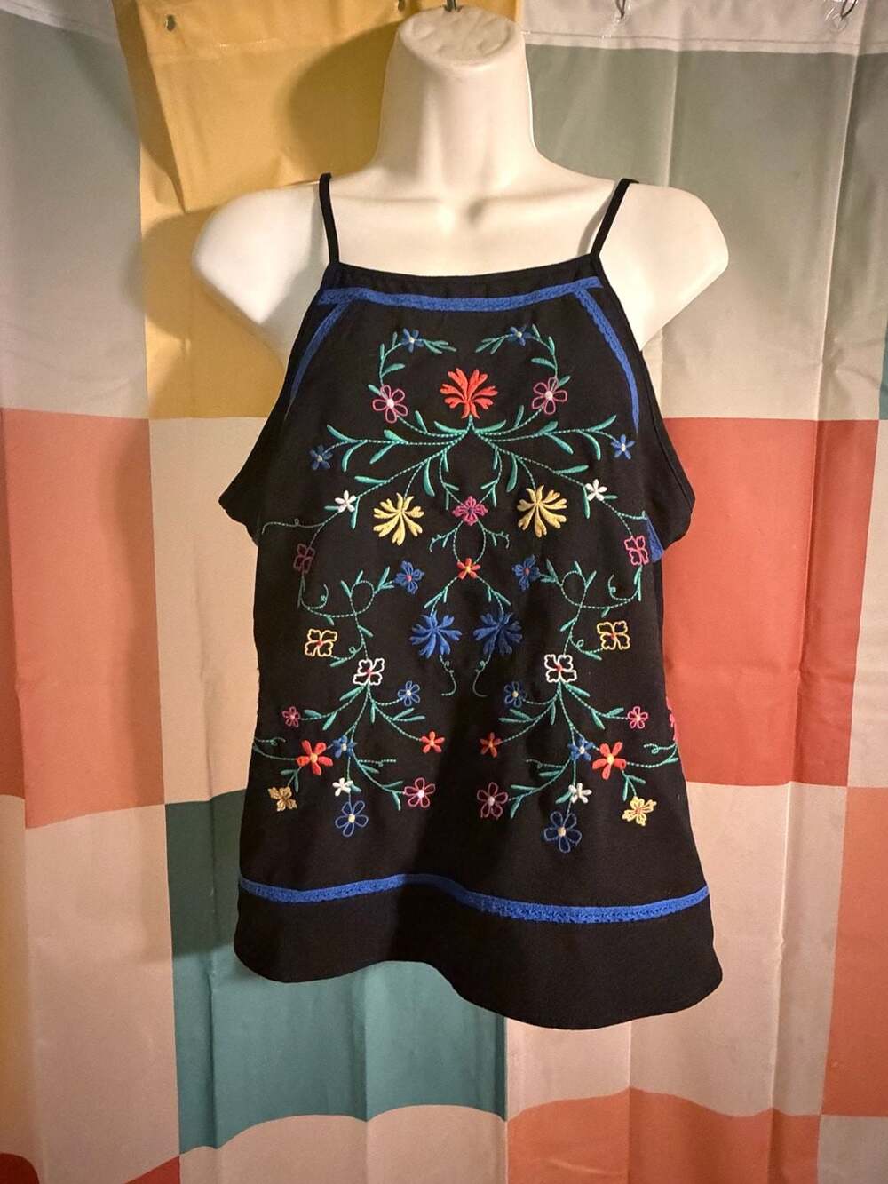 Xhilaration Embroidered Tank Top Size M Black Floral Halter with shorts